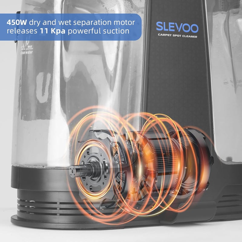 Slevoo Carpet Cleaner Machine 11Kpa Strong Suction, New 450W Powerful Motor, Portable Upholstery Cleaner with Spot Cleaner, Stain Remover for Pet Accident, Rugs, Carpet and Upholstery Black - Image 5